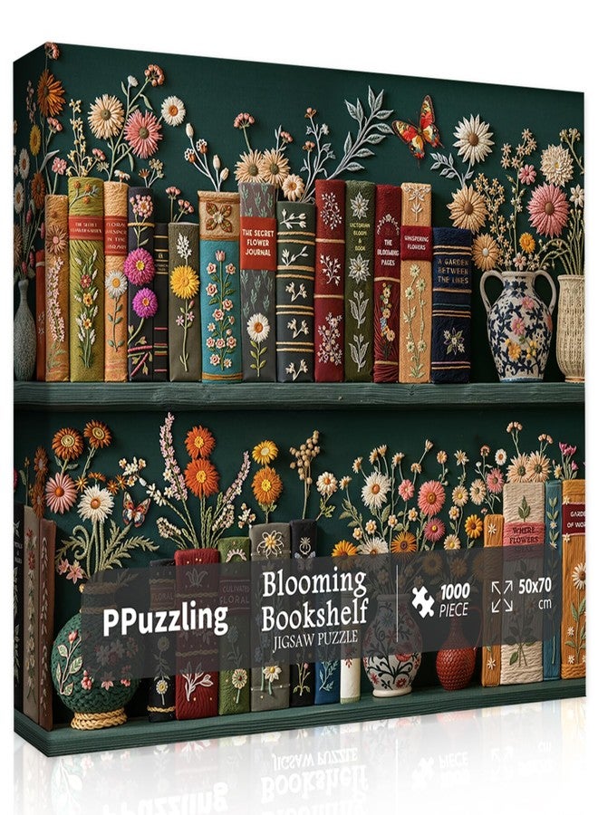 PPuzzling Wildflower Pages Puzzles for Adults 1000 Pieces, Vintage Flower Book Art Puzzle, Colorful Blooming Bookshelf Jigsaw Puzzle, Retro Floral Plant Aesthetic Puzzles for Book Lovers - Image 2